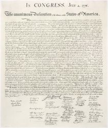 A copy of the Declaration of Independence, the text used in the first ebook. The original text along with the second ebook, the Bill of Rights, can be found here.